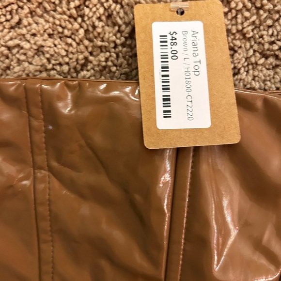 Caramel Brown Patent Leather Crop Top size large nwt - Picture 2 of 7